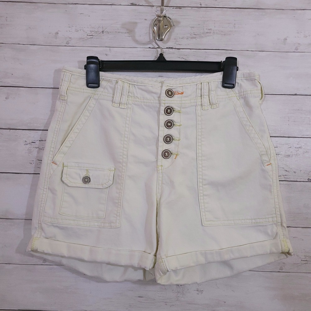 Anthropologie The Wanderer Cream High Rise Button Fly Utility Shorts Size 29